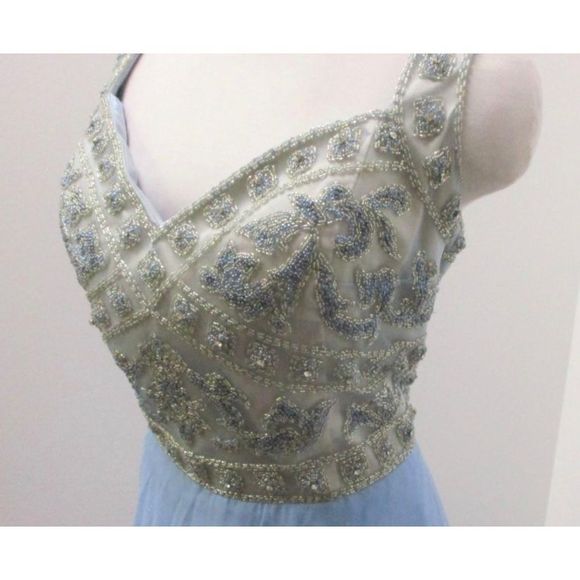 NWT Size 24 LUCCI LU Blue/Silver Beaded & Rhinestone Bodice Ball Gown - Picture 4 of 6